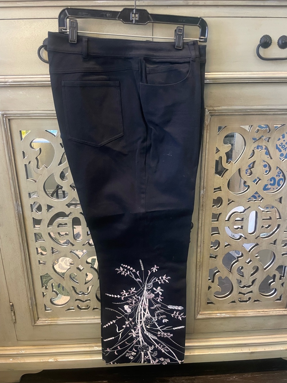 St John Women’s  Black Pants with White Botanical Embroidery - Picture 1 of 6